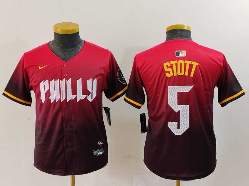 Youth Philadelphia Phillies #5 Bryson Stott Red 2024 City Connect Limited Jersey->mlb youth jerseys->MLB Jersey